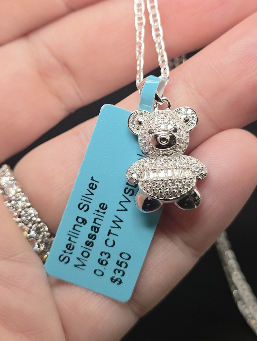 ✨ Luxury Sterling Silver Moissanite Teddy Bear Necklace – S925 18” Chain ✨
